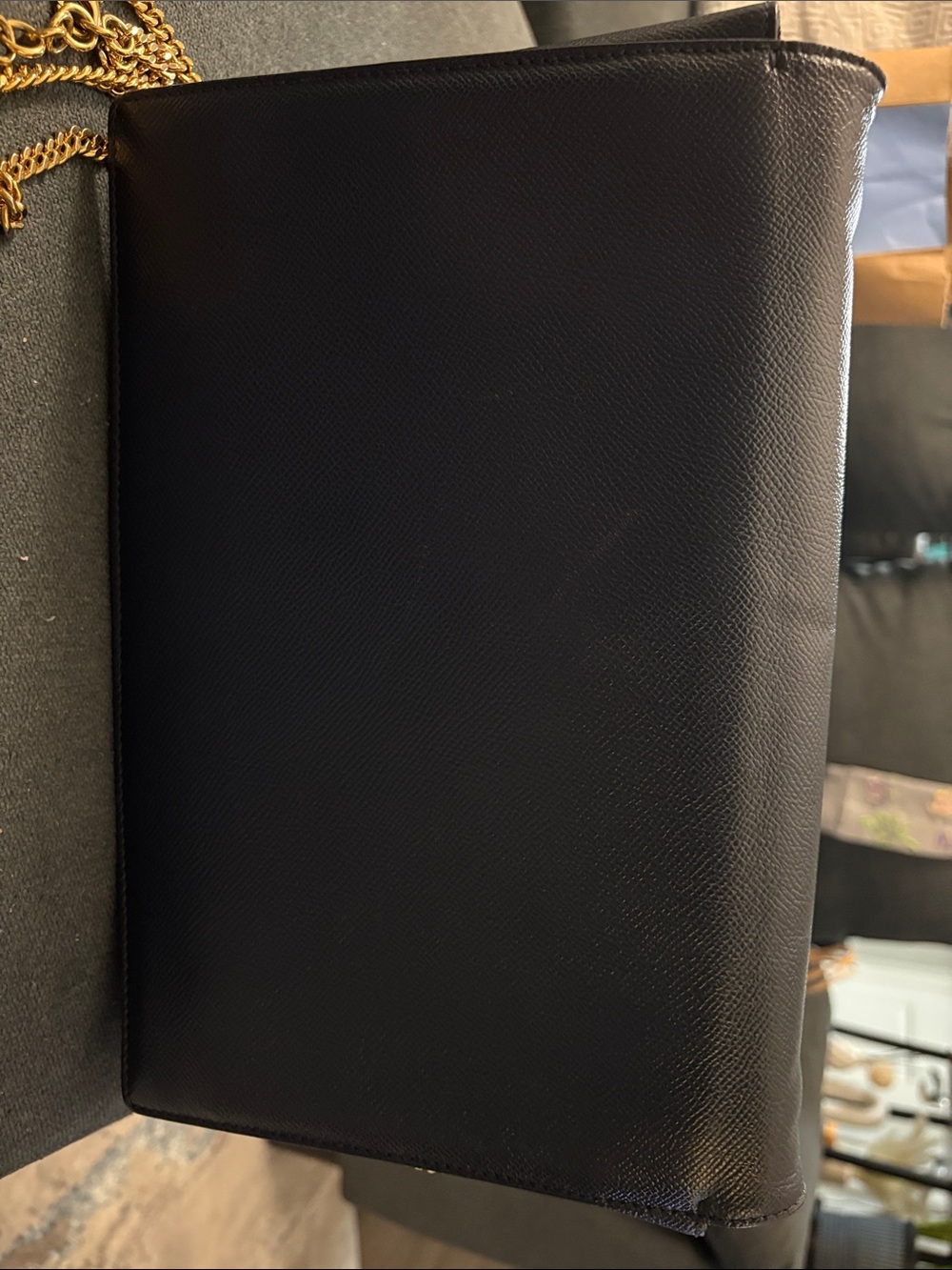 Salvatore Ferragamo Black Textured Leather Shoulder Bag with Gold Hardware - Picture 3 of 12